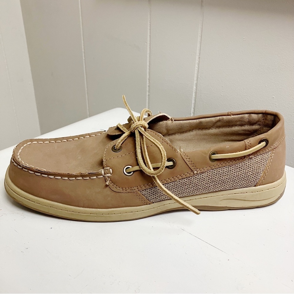 CROFT & BARROW Leather Deck Shoes Boat Nautical Preppy Casual Womens SZ 10M Tan